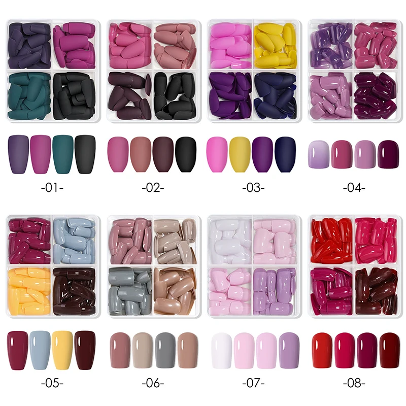 Coffin Press On Nails Short Square False Nail Tips 96pcs Set_voghion.com