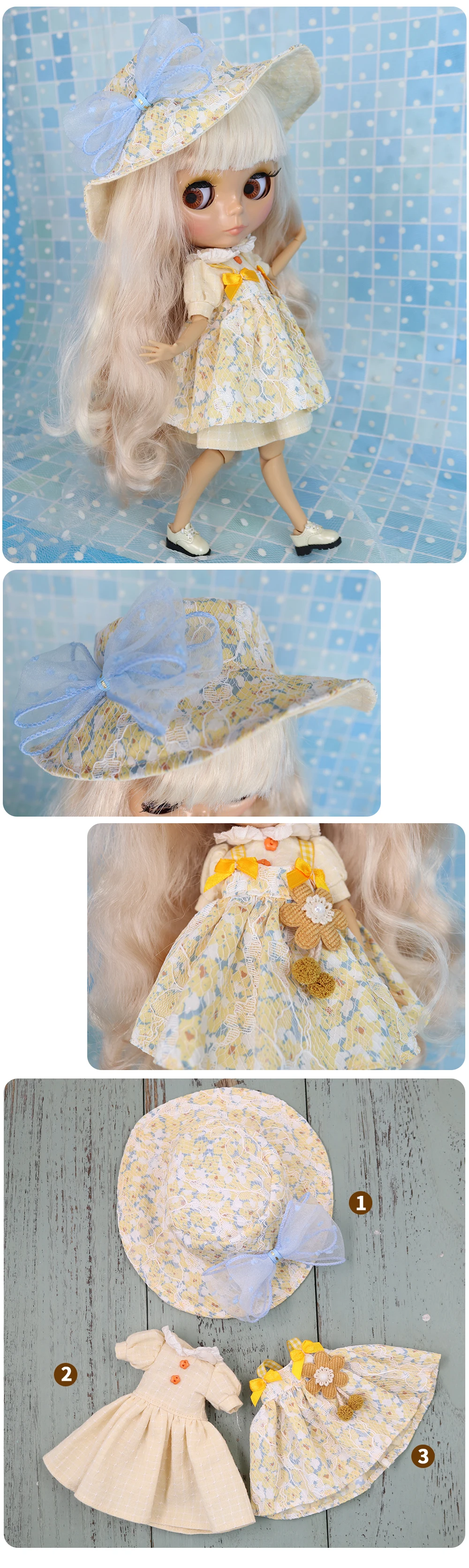 Neo Blythe Doll Pastoral Floral Dress with Hat 1