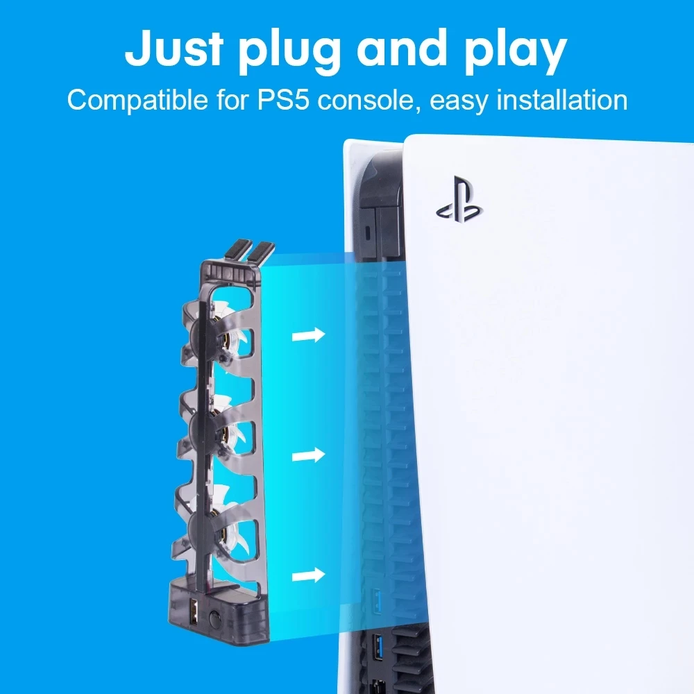 For PS5 Console Cooling Fan Game Console Cooler Smart Temperature Control 3 Fans System Station for Sony Playstation 5