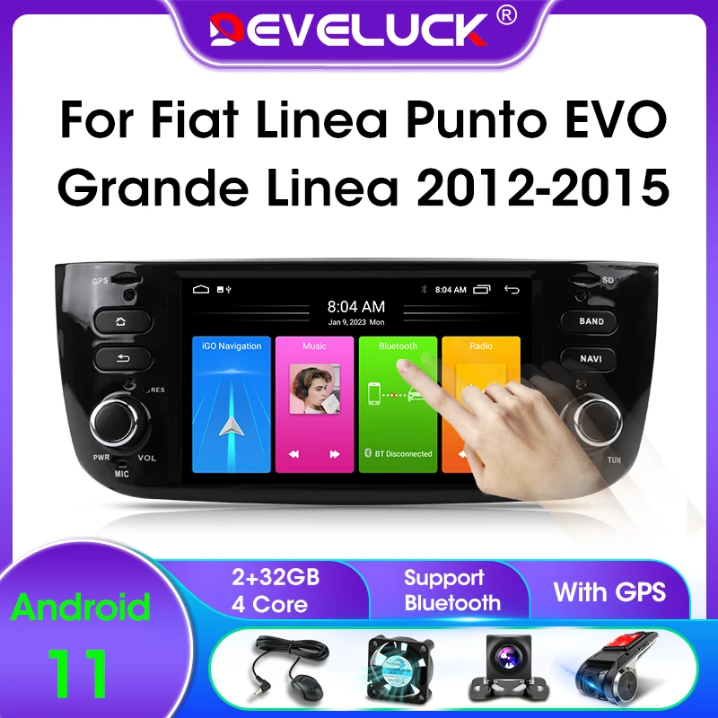 Lettore Autoradio 2 Din Android 11 Per Fiat/Linea/Punto Evo 2012-2015 Navigazione Gps Multimediale Supporto Autoradio Carplay Dvd Rds