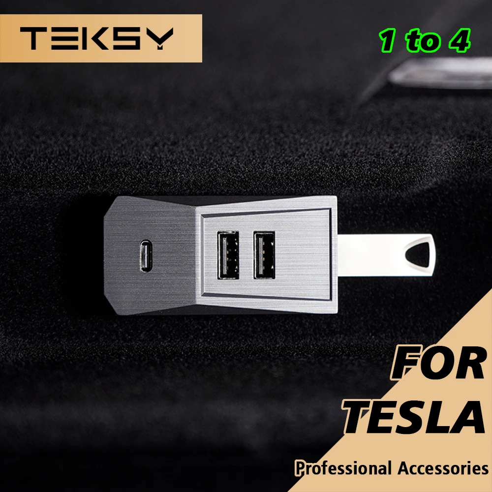 TEKSY Handschuhfach-USB-Hub für Tesla Neues Modell Y 2026 Juniper 2025 Modell 3 Highland Typ-C-Anschluss Digital-Display Splitter Docking