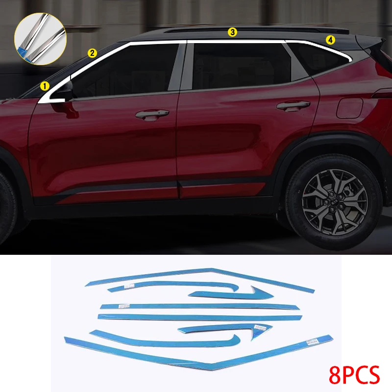 

Хромированное наружное верхнее окно для Kia Seltos 2020 2021 2022 2023 + из нержавеющей стали BC, Формовочная полоса для стойки, Накладка на порог