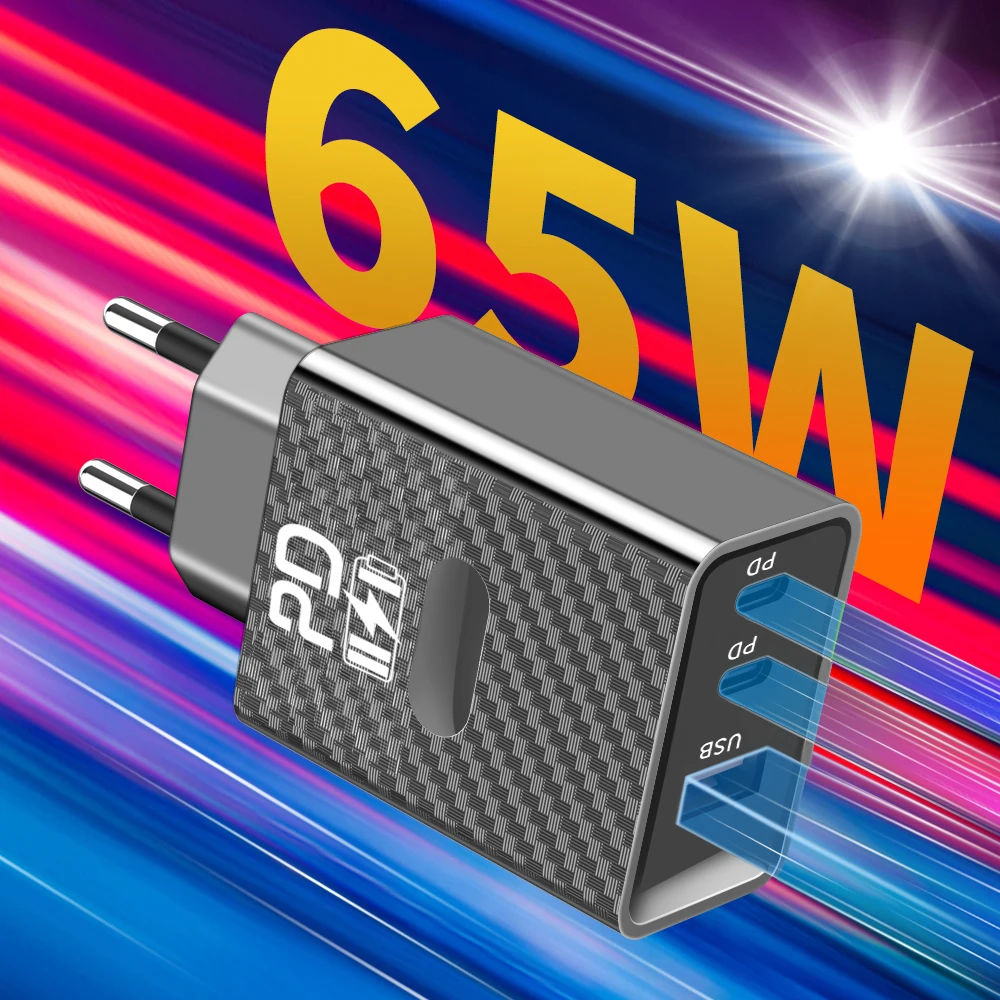 65W Fast Charger USB C PD Quick Charging QC3.0 Type C Phone Charger Adapter for iPhone Samsung Xiaomi Mobile Phone Wall Chargers