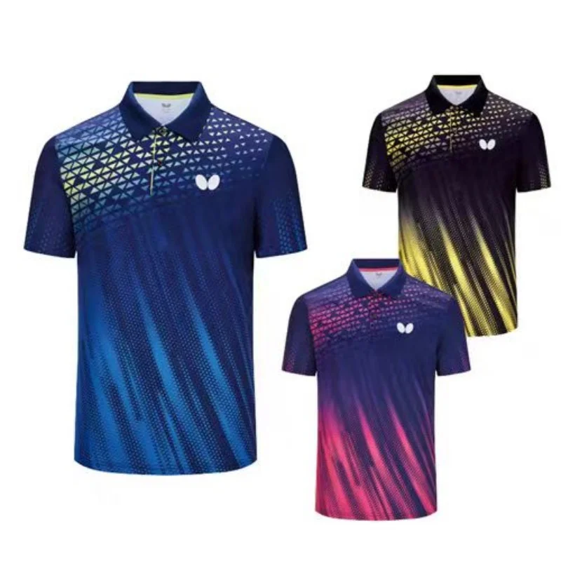 Camiseta de tenis de mesa de mariposa personalizada para hombres y mujeres, ropa de entrenamiento de bádminton, secado rápido, transpirable, cuello en V, Media manga