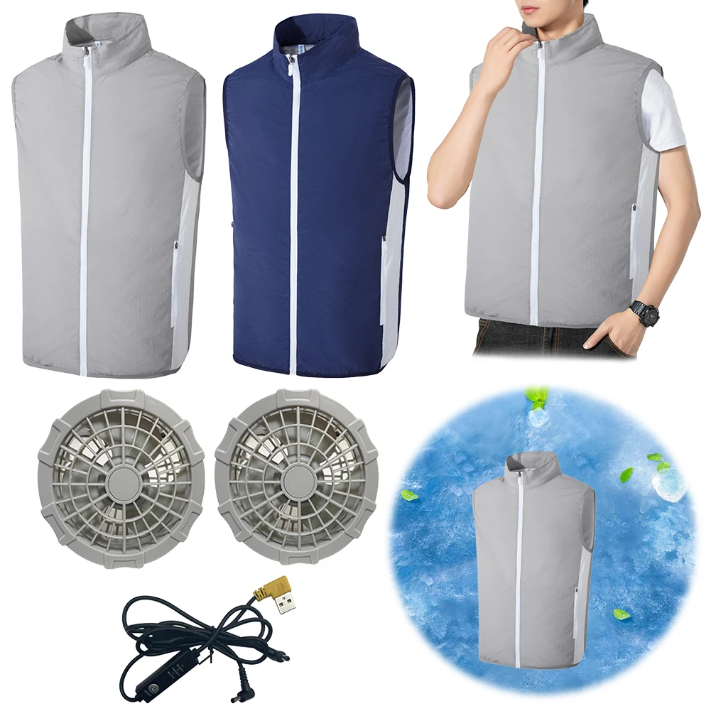 Summer Outdoor Functional Vest Sleeveless Sunscreen Waterproof Wearable Adjustable Fan for High Temperature Work Fishing Vest ﻿