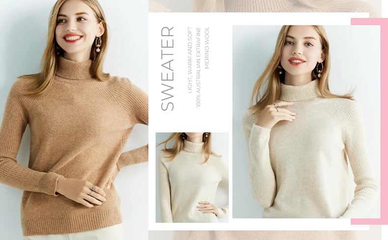 Cashmere Sweater Women's Knitted Sweaters 100% Merino Wool Turtleneck Long Sleeve Pullover Autumn Winter Clothes Vintage Jumpers
