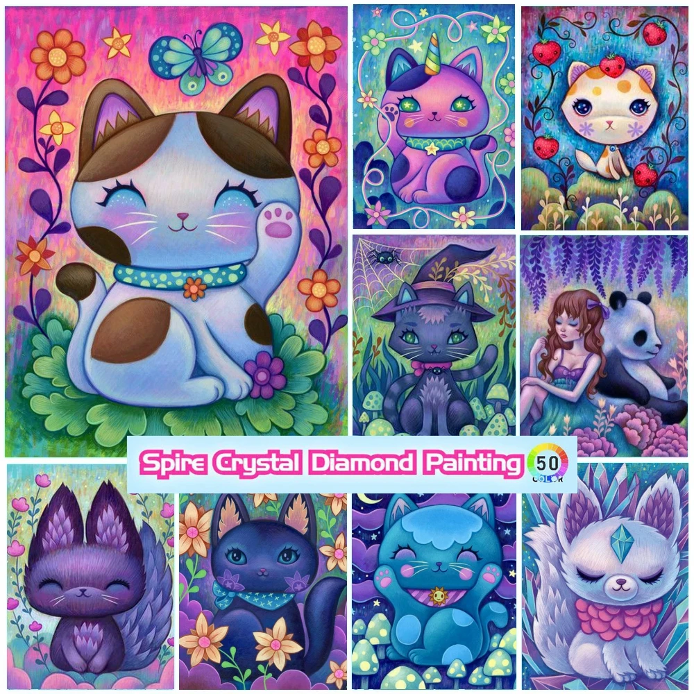 

Милая красочная счастливая кошка 5d кристалл сверла алмазная живопись женская красивая девушка искусство Вышивка крестиком Мозаика домашний Декор подарок для детей