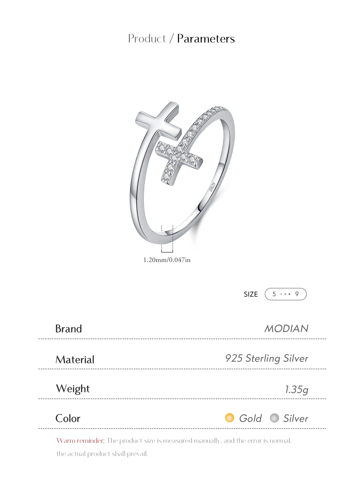 MODIAN Verstellbare Ringe aus 925er-Sterlingsilber, modisches Kreuz, funkelnde klare CZ-Fingerringe für Frauen, Party, edler Schmuck – Detail 4
