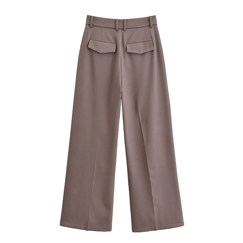 Casual Chic Pleated Women Pants Side Pockets Long Straight Loose Pants Fashion 2025 Autumn Streetwear Female Trousers