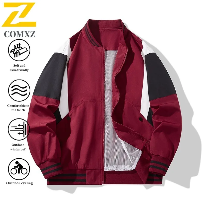 COMXZColorblock Windbreaker lovers Baseball Jacket Waterproof Windproof Teen Outdoor Coat for Hiking Camping Fishing Youth Style