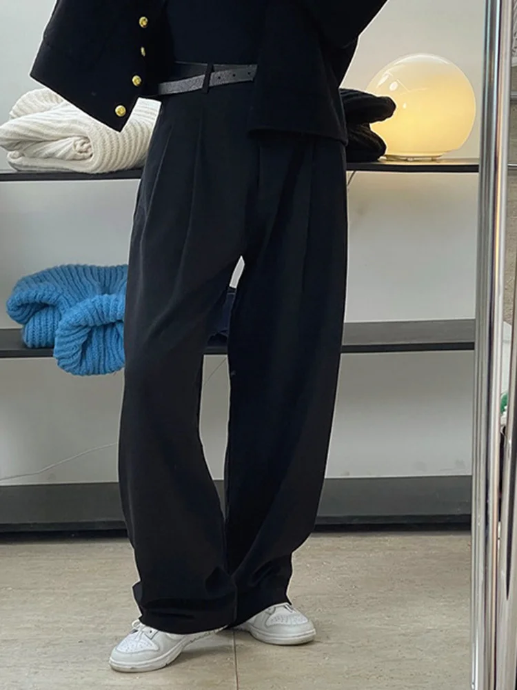 

Женские винтажные плиссированные длинные брюки, черные повседневные свободные брюки с высокой талией, весна-осень 2023, M288