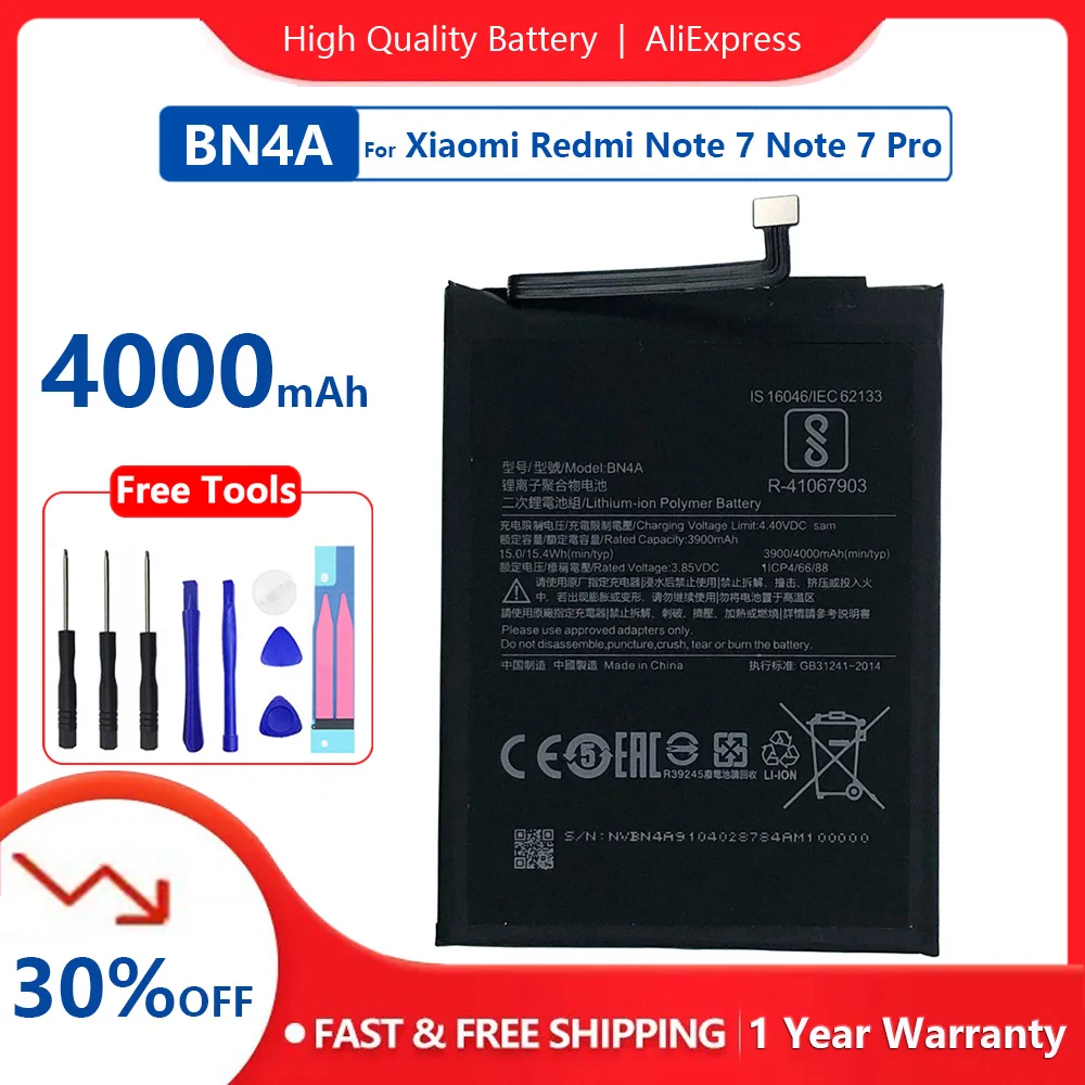 

100% Orginal BN4A 4000mAh Replacement Battery For Xiaomi Redmi Note 7 Note 7 Pro M1901F7C High Quality Phone Batteries