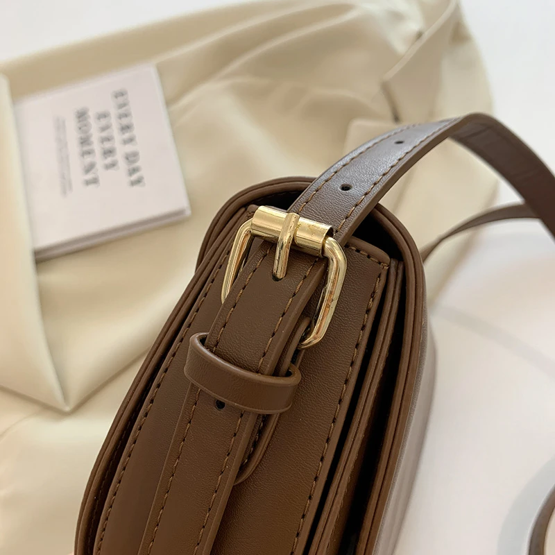 Retro einfarbige Satteltasche, hochwertiges Leder, Umhängetaschen für Frauen, 2025, neue einfache Damen-Umhängetasche, Designer-Handtaschen – Detail 21