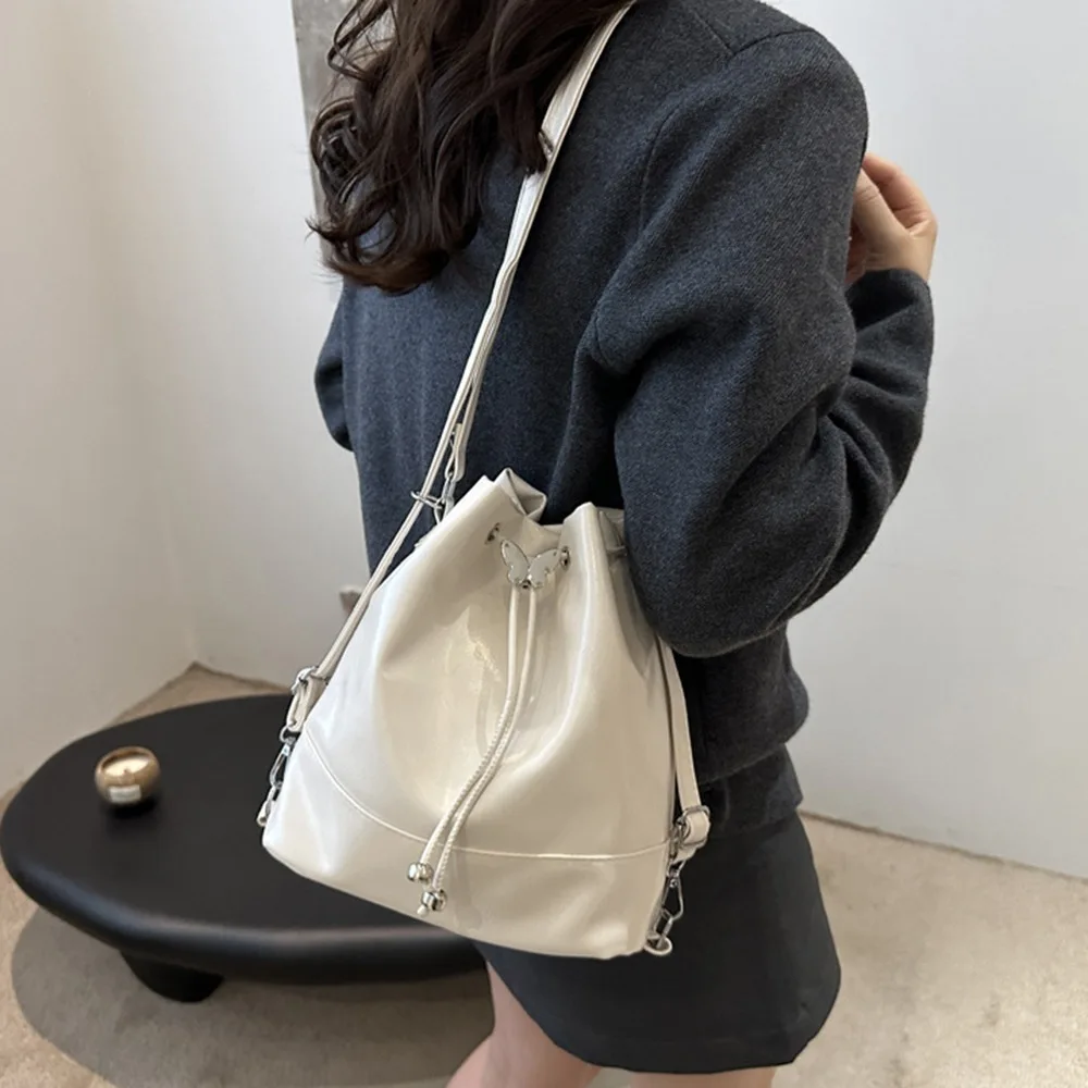 Zaino in PU con Fiocco Stile Preppy alla Moda, Borsa a Secchiello con Coulisse Dolce e Casual, Borsa a Spalla Semplice Monocolore per Ragazze - immagine 4
