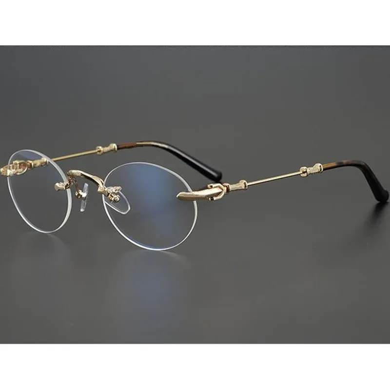 

Lvx CHRetro-Vintage Round Rimless Silv Frame Fashion Ultralight Titanium Unisex Plano Glasses52-25-140for Prescription