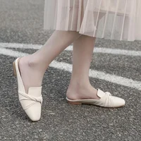 2024 Luxury Woman Mules Summer Close Toe Women Slippers Bowtie Lazy Slides Flat Heel Girl Slippers Korean Outdoor Flip Flops 1