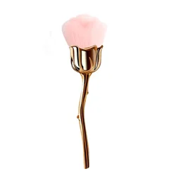 Floral Rose Nail Art Dust Cleaning Brush Tool (Gold Pink)