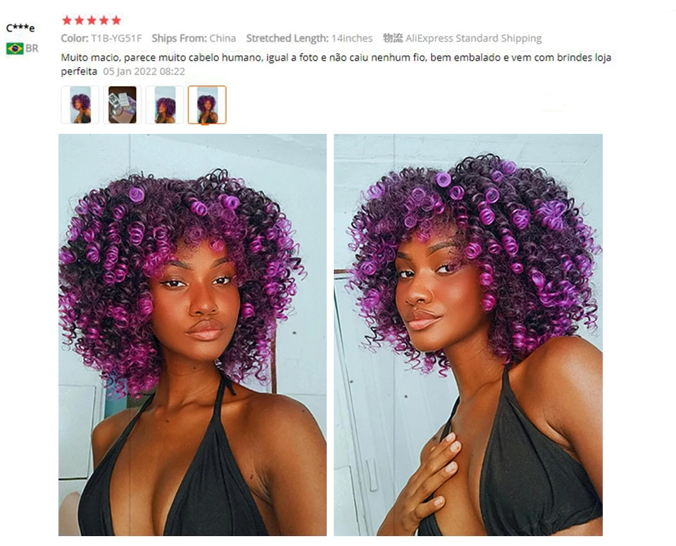Short Afro Kinky Curly Wigs With Bangs For Black Women Synthetic Ombre Natural Heat Resistant Hair Brown Cosplay Highlight Wigs