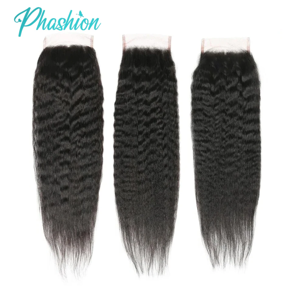Phashion 7x7 6x6 Kinky Straight Lace Frontal Closure Pre Plucked Transparent Yaki 4x4 5x5 Closure 100% Remy Human Hair For Women 2
