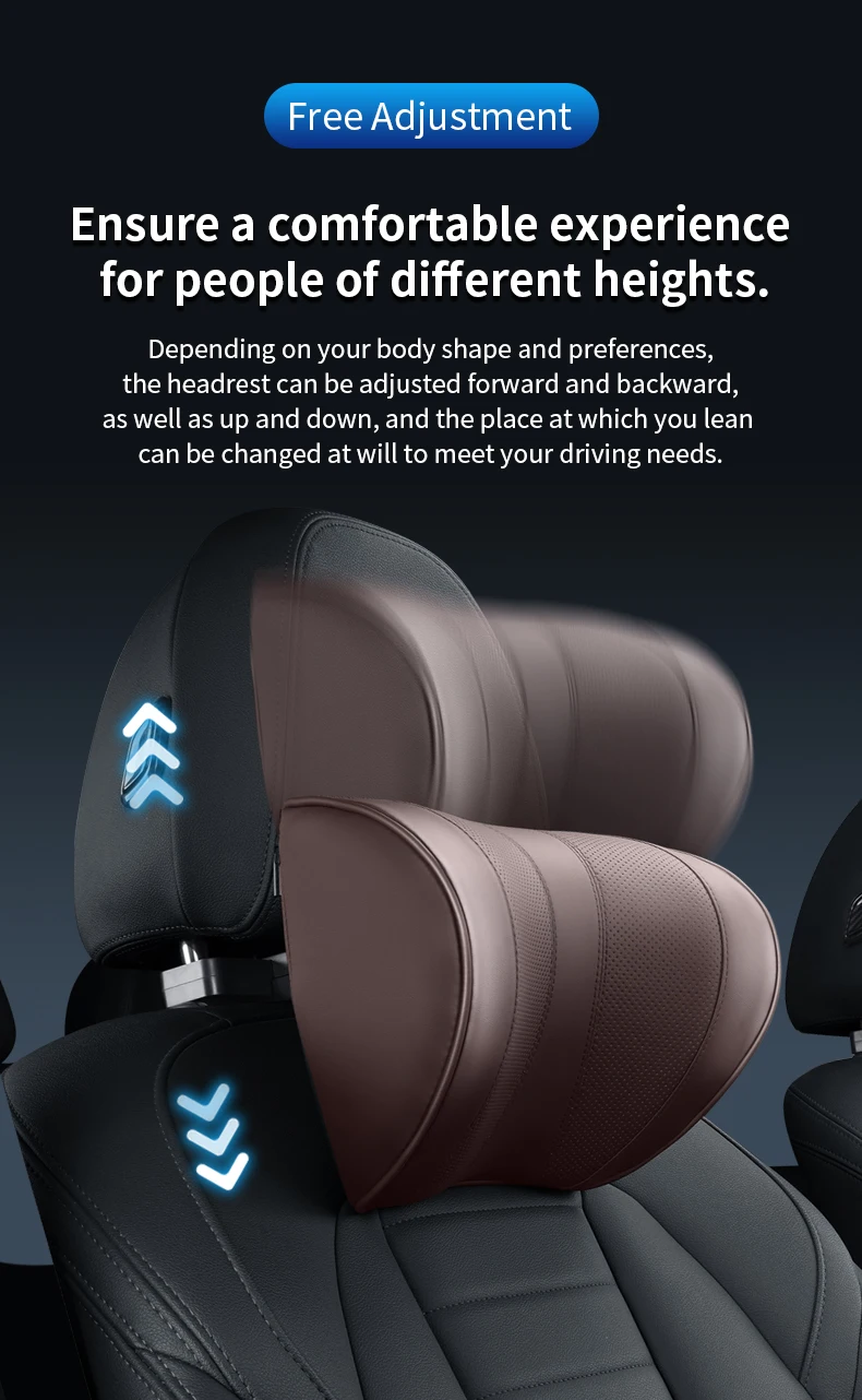 Leather Car Seat Headrest Cushion Multi-Function Memory Foam Car Neck Pillow Adj