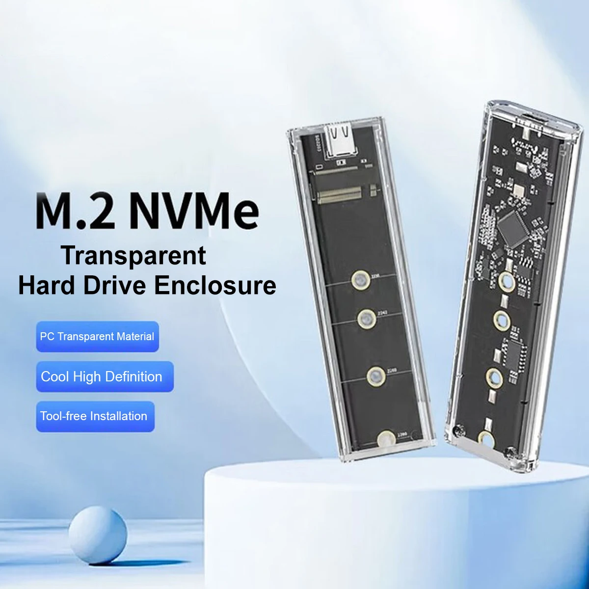 Transparent M2 NVMe SSD Enclosure USB C External