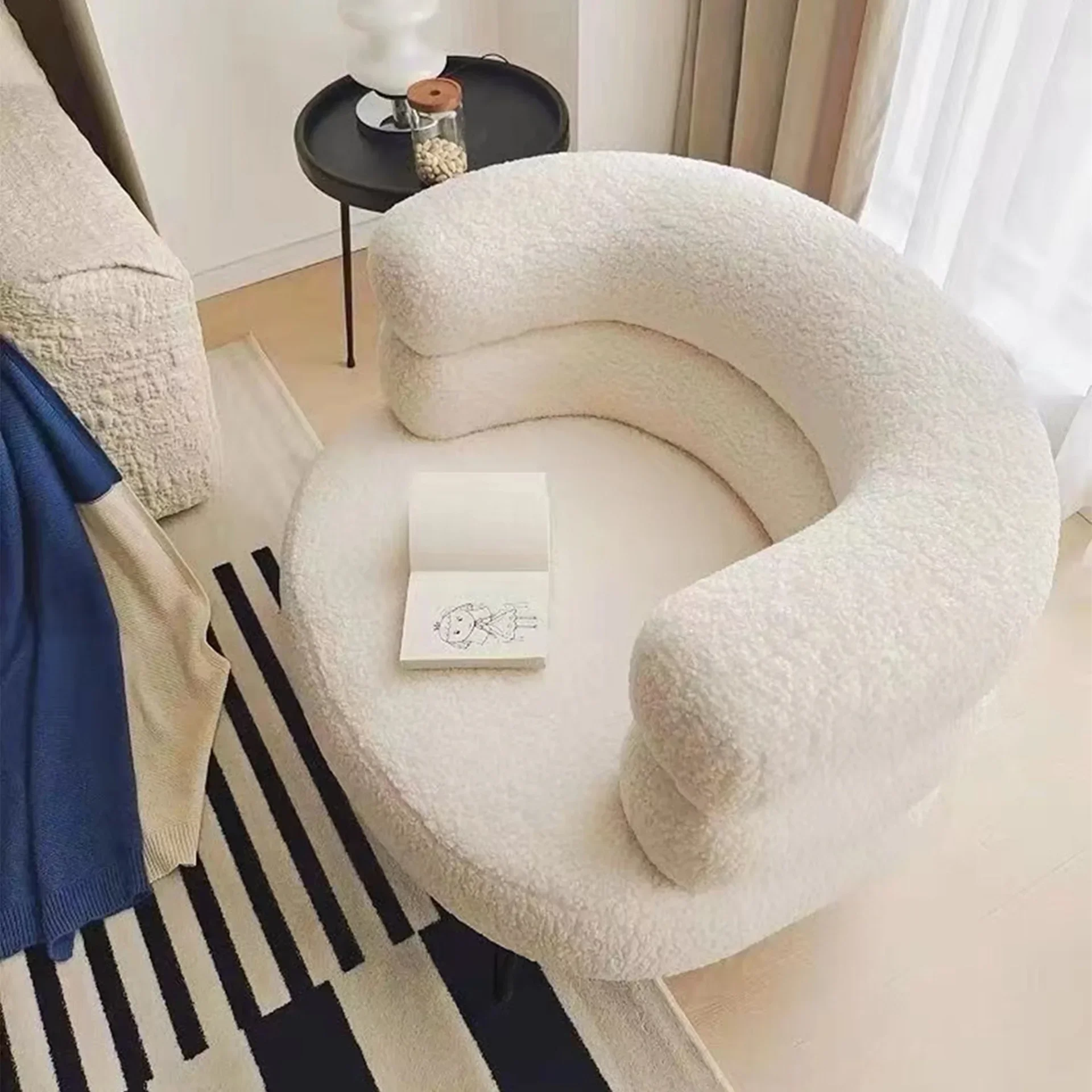 북유럽 럭셔리 양털 편안한 소파 의자, 거실 싱글 캐주얼 백 침실 드레서 발코니 커피 모던 