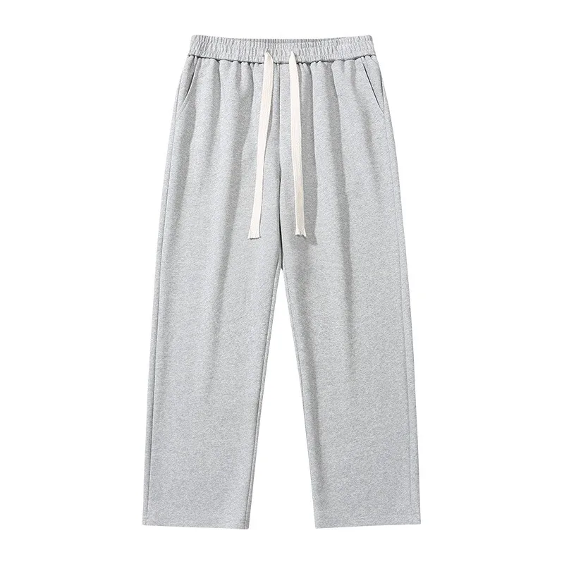 New Men's Casual Pants Wide Leg Straight 65% Cotton Fabric Outdoor Sweatpants Neutral High-quality Soft Long Baggy Trousers