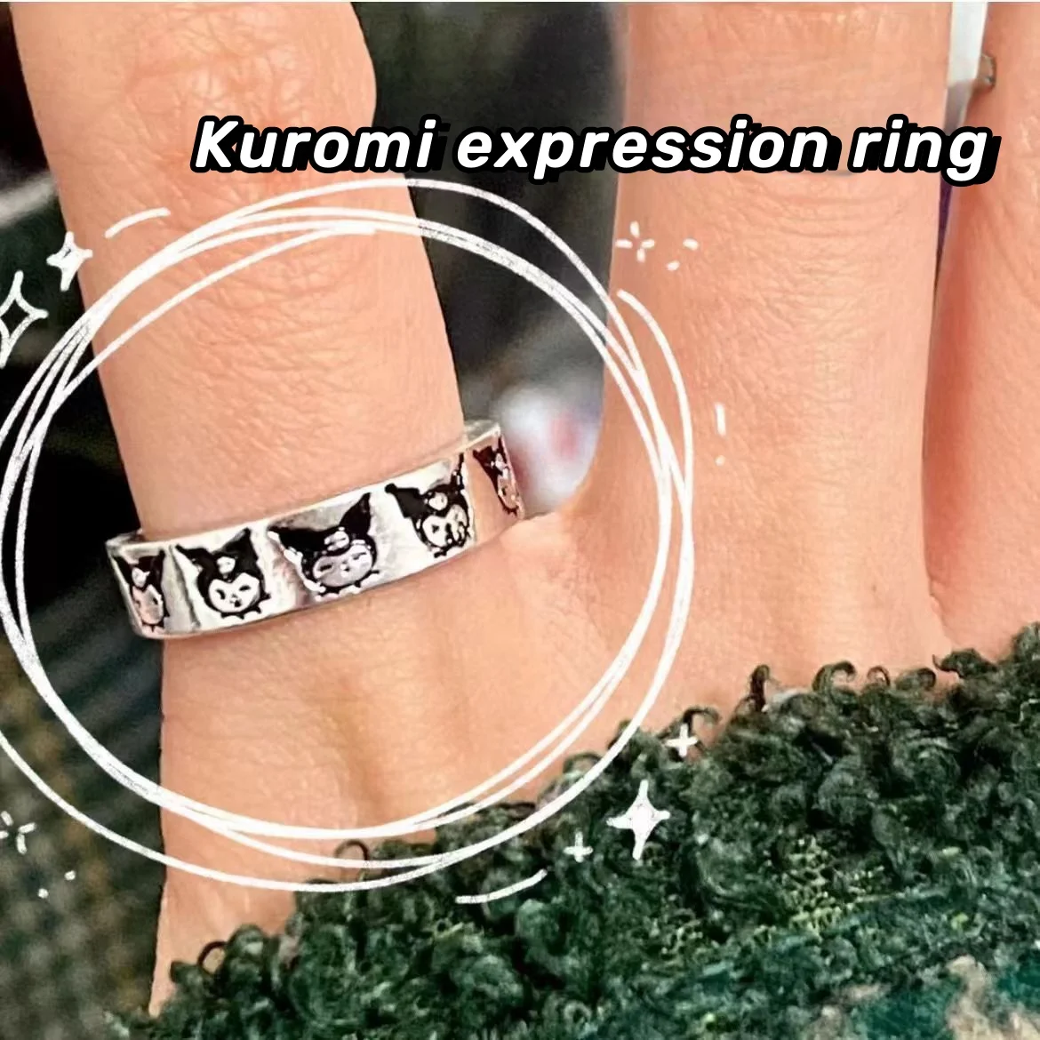 

Sanrio Hello Kitty Ring Kuromi Action Anime Figure Ring Cute Cartoon Doll Toys Couple Ornaments Adjustable Women's Jewelry Gift
