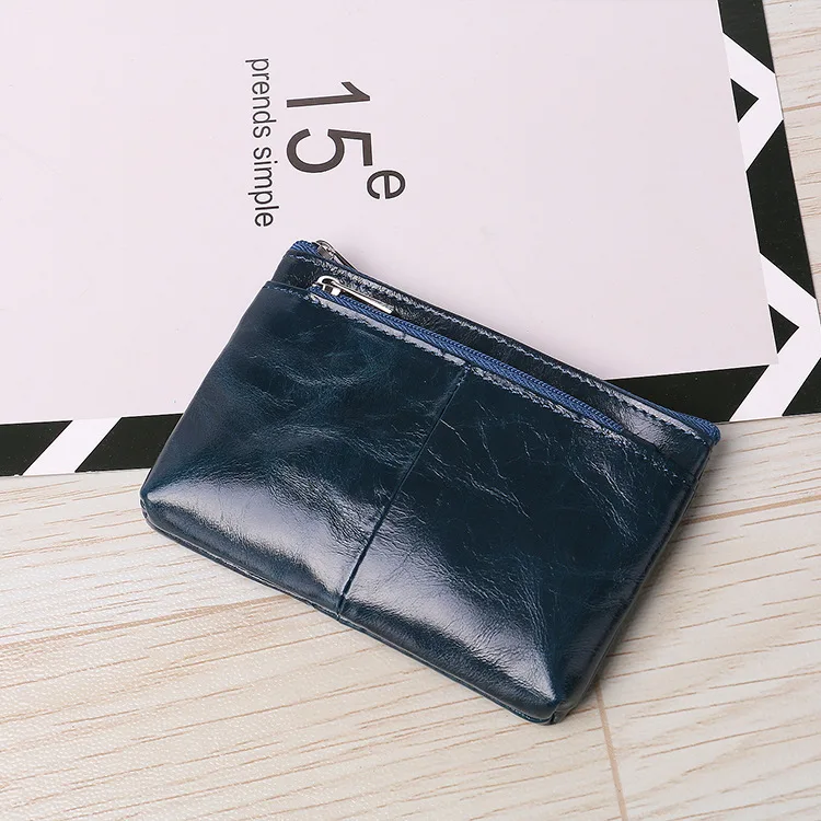 

Coin wrap layer cowhide oil wax leather dual zipper small wallet multifunctional wallet