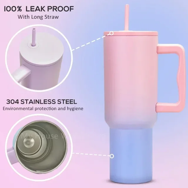 40oz Vacuum Thermos Cup Tumbler with Handle Lid Straw Stainless Steel Vacuum Mug Leak Proof Keep Cold Hot Travel Car Coffee Mug 4