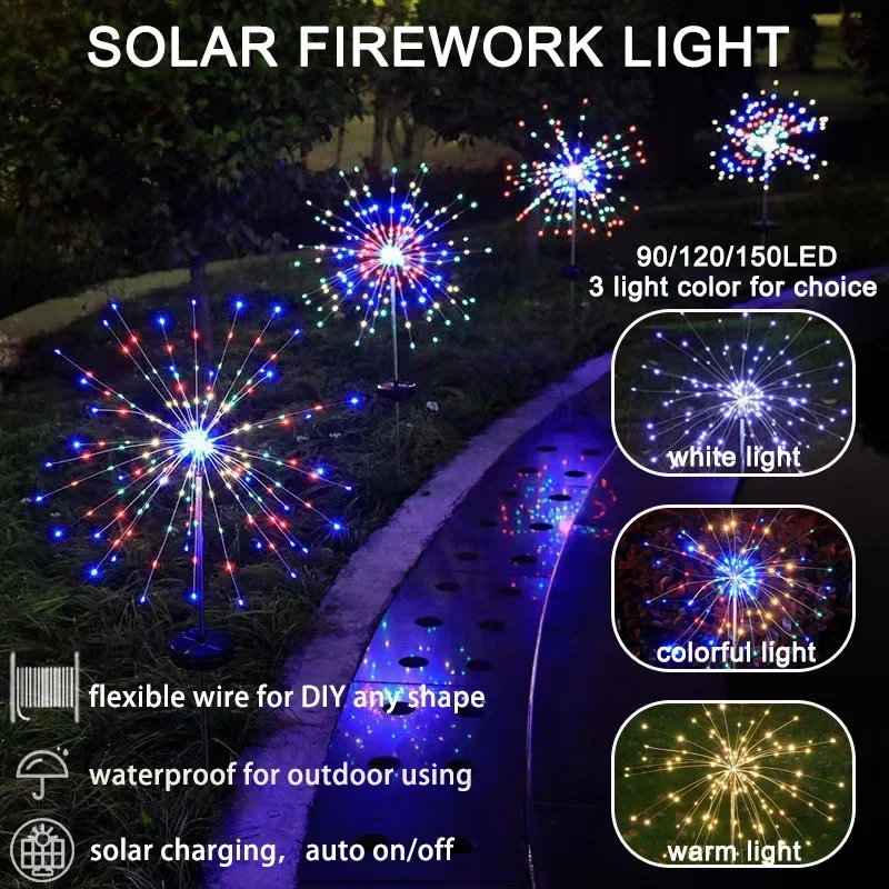 

Solar Power Pathway Lights Outdoor LED Lawn Firework Light DIY Landscape Lamp String Waterproof Outdoor Decor Garden Yard Lamp