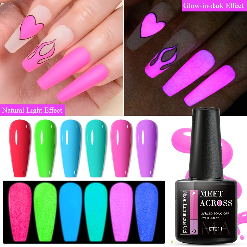 MEET-ACROSS-7ml-Fluorescent-Glow-in-dark-Gel-Nail-Polish-12-Colors-Semi ...