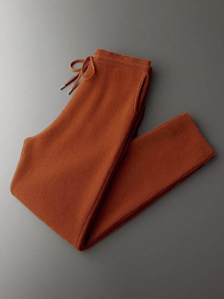 2024 Men's 100% Merino Wool Knit Trousers Autumn Winter Thick Pencil Pants  Soft Warm Cashmere Pants Basic Smart Casual Pants 6