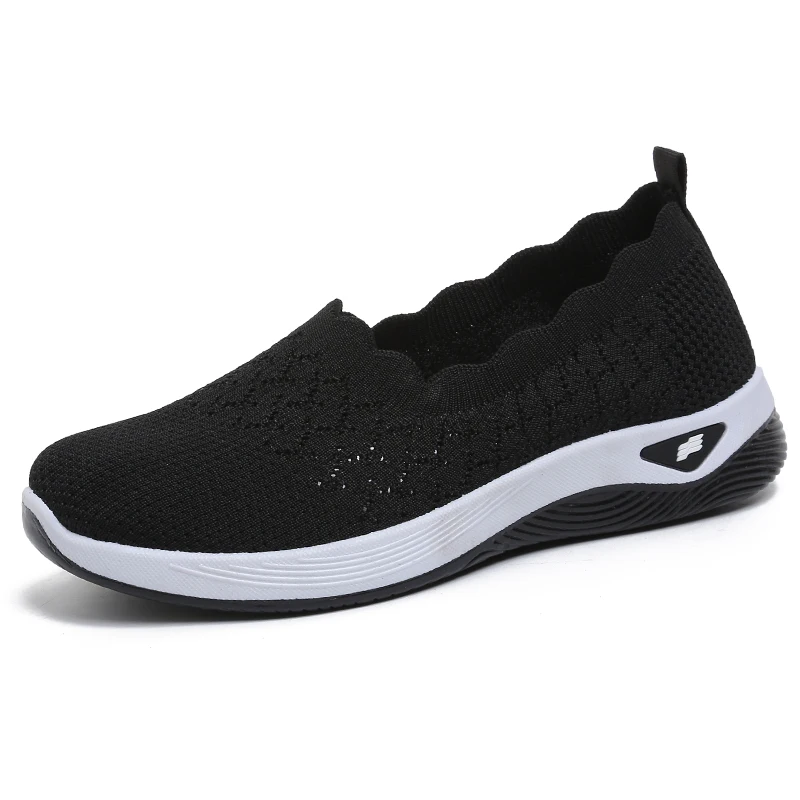 Women's Knit Slip-On Casual Sneakers - Breathable Scallop Trim Lightweight Comfort Walking Shoes