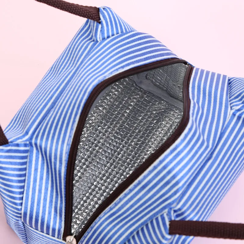 Description Picture 5 of item1-6PCS Striped Picnic Bag Insulation Bag Cold And Fresh Food Storage Bag Oxford Cloth Handbag Portable Lunch Box Bag Ice Pack
