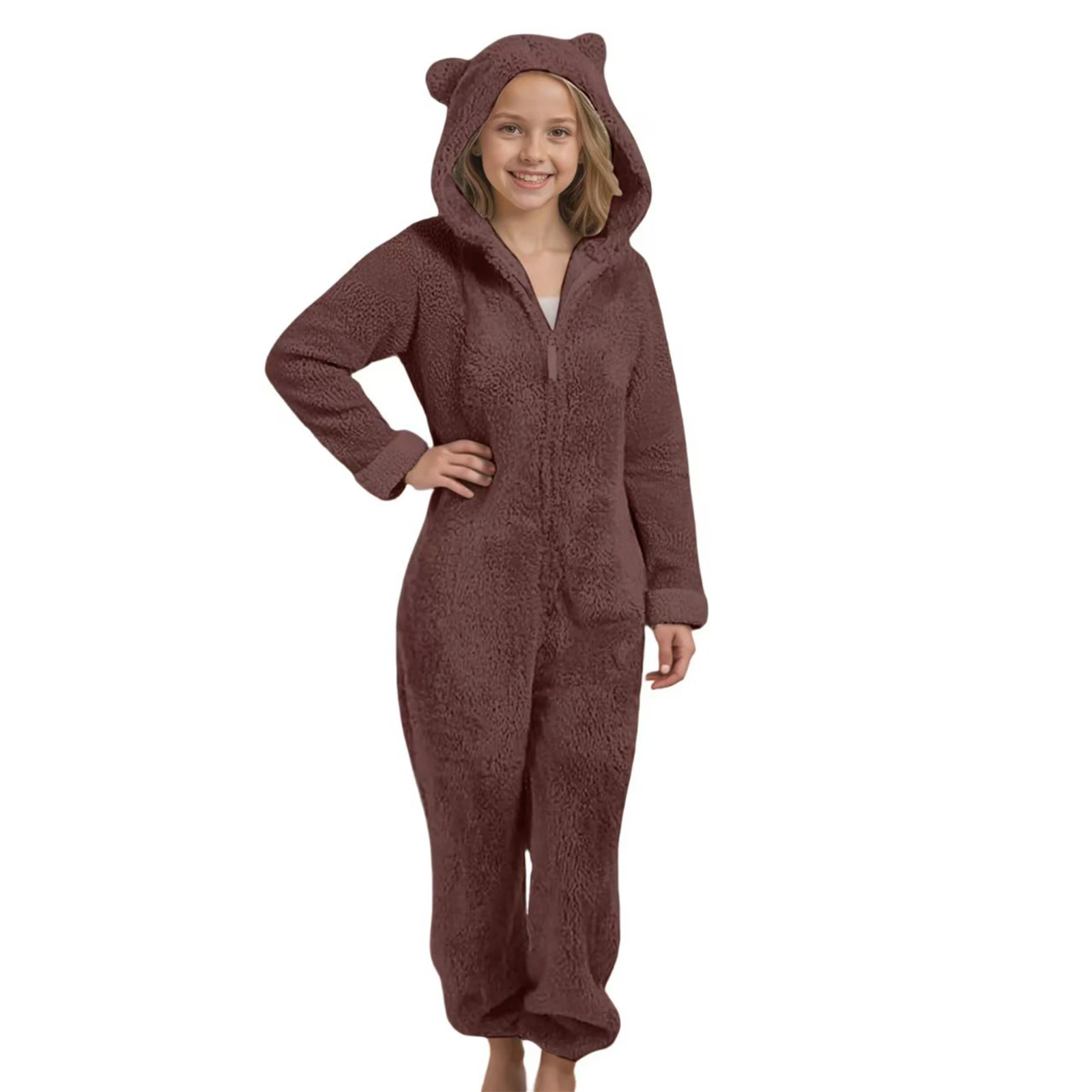 Herbst Winter kinder Pyjamas Mädchen Verdickte Mit Kapuze Overall Nette Mit Kapuze Lange Ärmeln Zipper Plüsch Warme Hause Kleidung – Detail 14