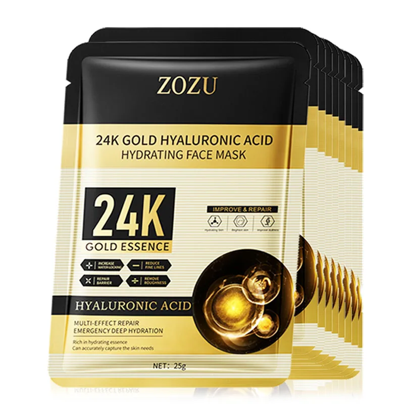 

10pcs 24K Golden Hyaluronic Acid Face Mask Facial skincare Anti Wrinkle Moisturizing Anti-Aging Facial Masks Skin Care Products