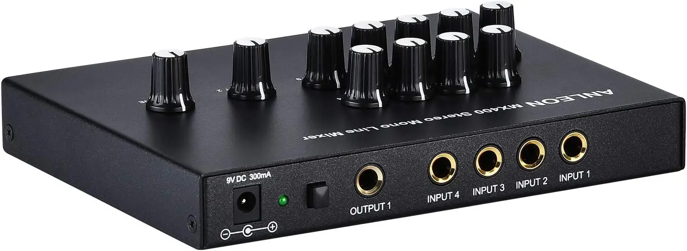 ANLEON MX400 저소음 4채널 모노 라인 믹서 (기타, 베이스, 키보드 믹싱용) 및 5채널 스테레오 믹서