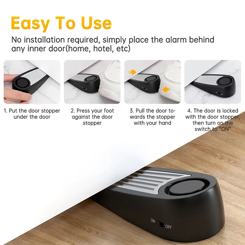 130dB Door Stop Alarm Portable Security Detection For Home Wedge Shaped Door Stopper Alert System Personal Defense