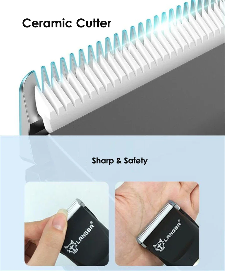 LANGBA Professional Rechargeable Pet Cat Dog Hair Trimmer Electrical Clipper Shaver Set Haircut Machine Grooming Kit Black