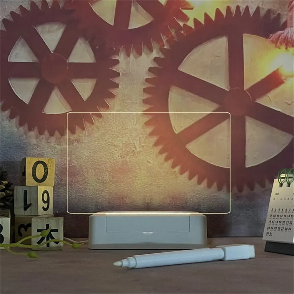 1pcs USB 따뜻한 노란색 라이트 시트 투명 빛 방출 아크릴 지울 수있는 메시지 작은 화이트 보드