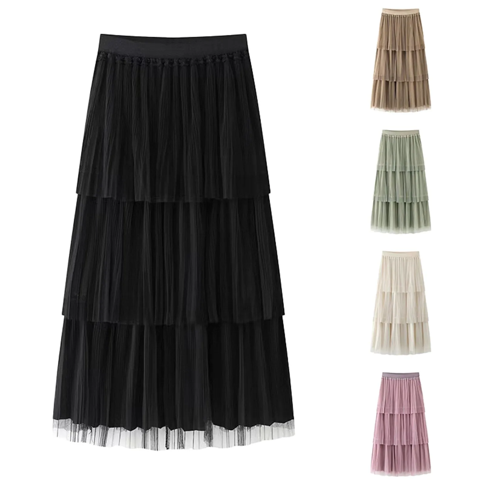 

2024 New Spring Style Socialite Fashionable Temperament Gentle Wind Drape Splicing Slimming Mid Length Cake Skirt Table Skirt