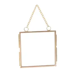 Vintage-Inspired DIY Floating Metal Photo Frame with Chain for Creative Dried Flower Display (80x80mm)