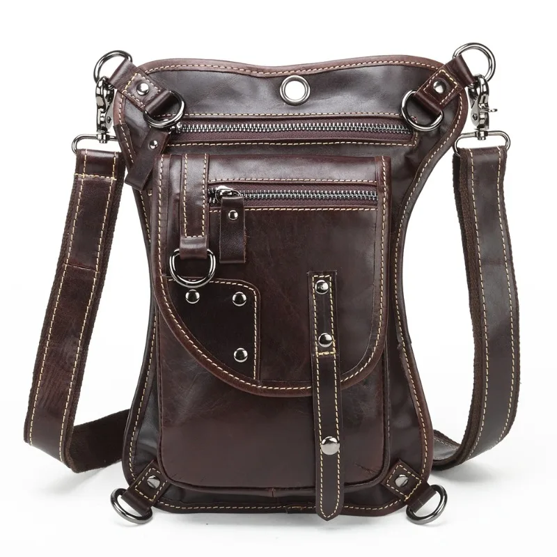 

High quality Men Motorcycle Backpack Fashion Genuine Leather Motobike Waist Leg Bags for Hiking Cycling Work School Travel