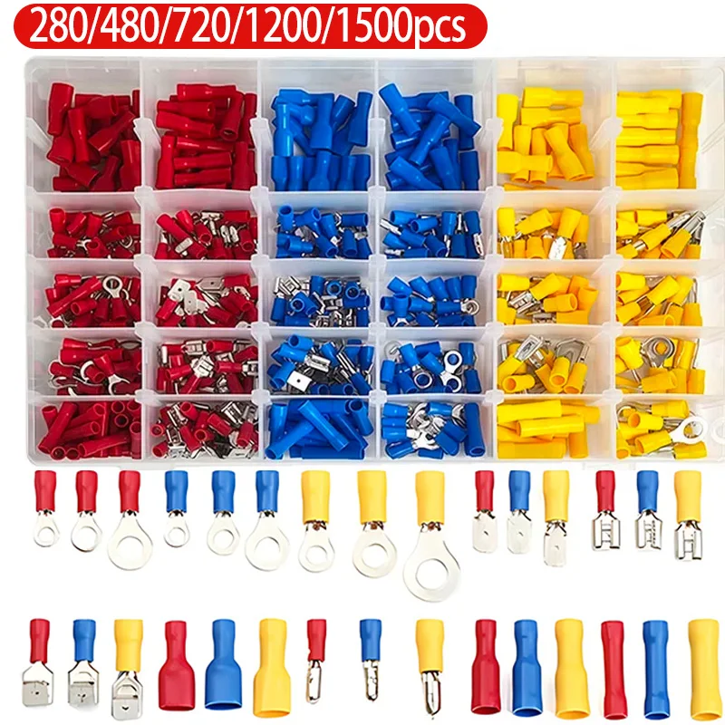 Assorted Electrical CRIMP Terminal Kit 280/1500 PCS-Cold Pressed ชายหญิง Quick Connect Lugs สําหรับ DIY & ซ่อมแซม ​ 1