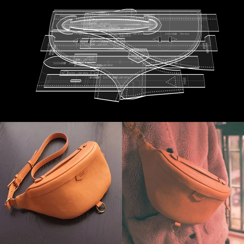 DIY Stencil Leather Sewing Kit Leather Craft Template Sewing Template for Women/Man Casual Leather Chest bag Acrylic Template Leather Craft Sewing Pattern 27x14cm
