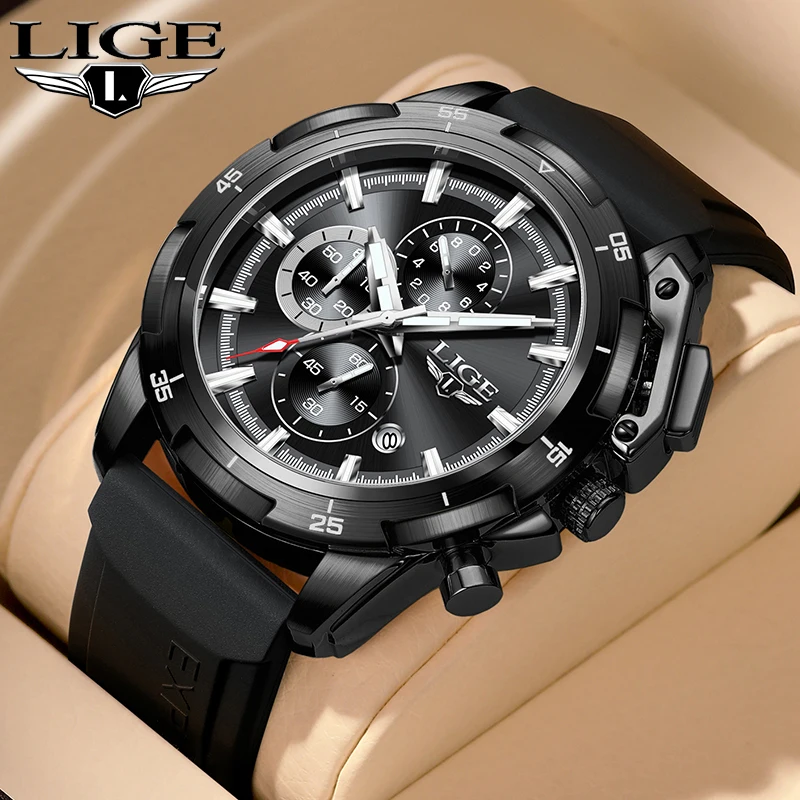 New LIGE Military Watches Men Top Brand Waterproof Date Silicone Strap Men Watch Chronograph Quartz Wristwatch Relogio Masculino