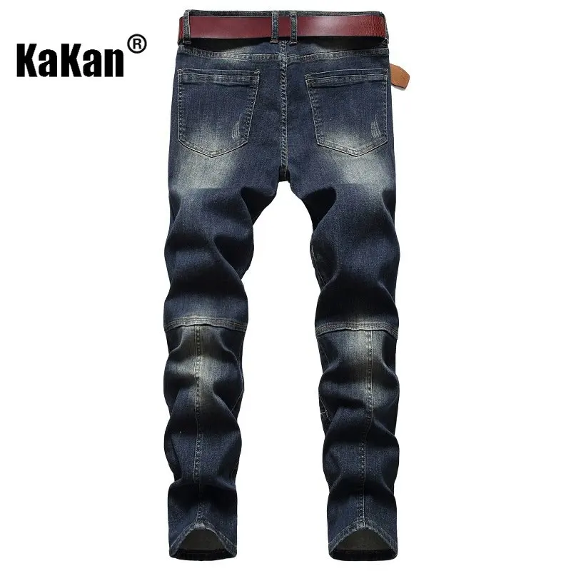 Kakan - Nostalgic Personalized Patchwork Stretch Men's Jeans, New Street Trend Straight Length Jeans Men K02-936