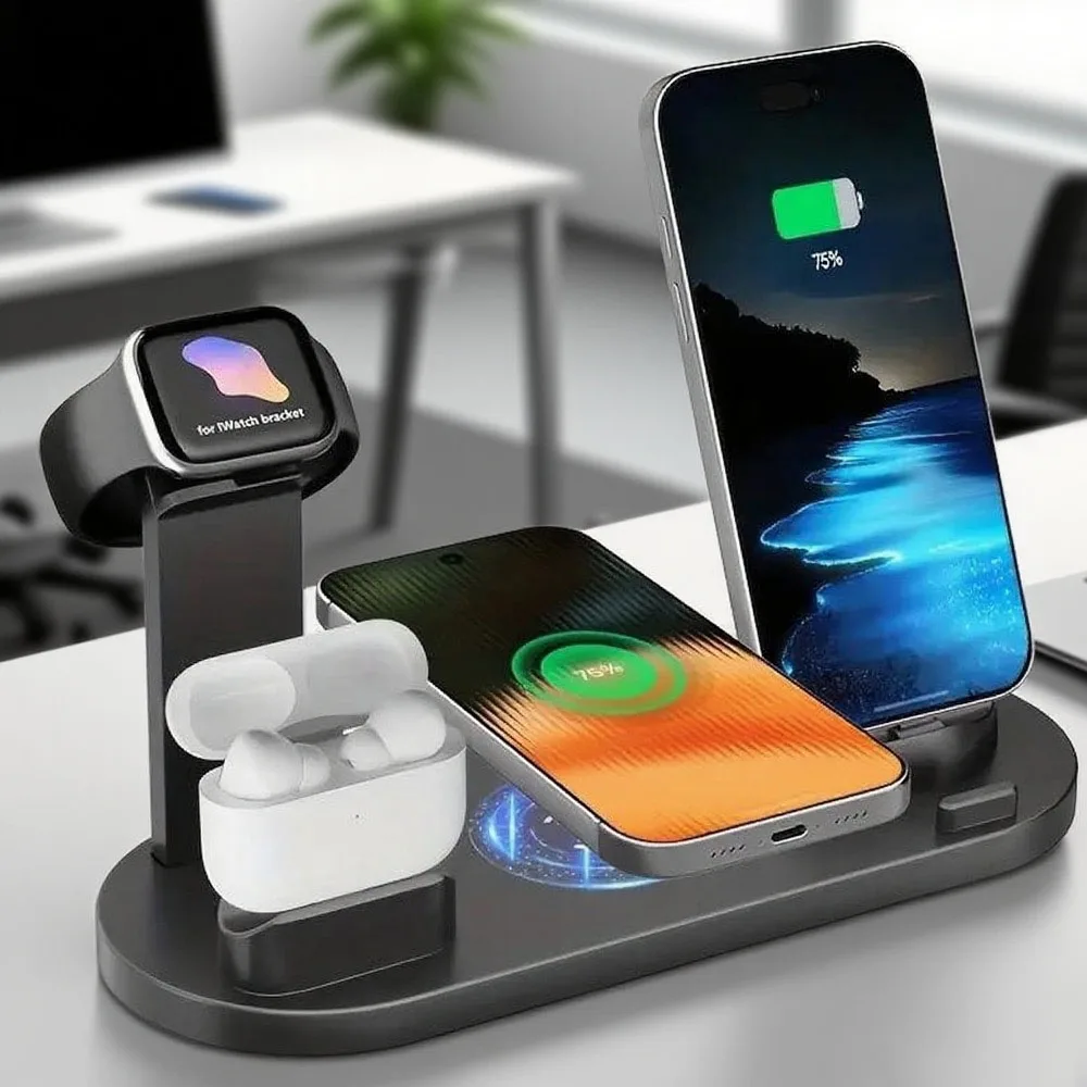 محطة شحن لاسلكية عالمية لهاتف iPhone17 16، 15، 14، 13، 12، 11 Pro Max/Pro/Mini/Plus وAirPods Pro 2 - شحن سريع