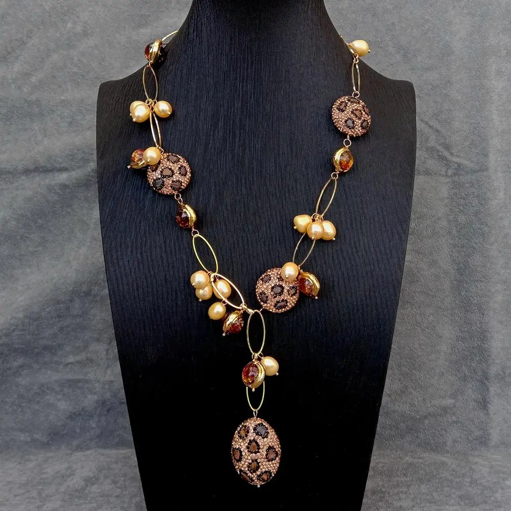 

Y.YING Freshwater Rice Pearl Glass Tiger Eye Necklace